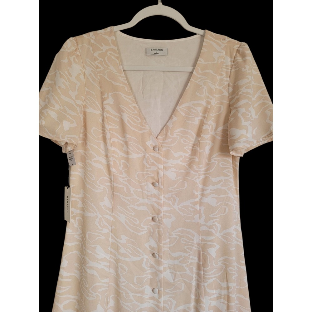 NWT Babaton Aritzia Elin A-line Modest Midi Dress Pink White Button Front Small - Picture 4 of 12